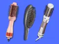 Tre diversi tipi di spazzole per capelli: una rotante, una lisciante e una volumizzante, per ogni esigenza di styling.