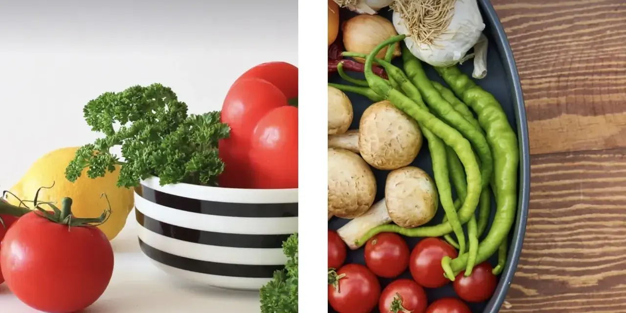 Pomodori, limone, prezzemolo e verdure miste. Alimenti ricchi di vitamina A in gravidanza per una dieta sana.