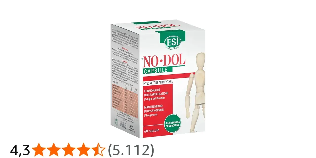 Integratore alimentare NO-DOL CAPSULE: per la funzionalità delle articolazioni e il mantenimento di ossa normali, grazie all'Artiglio del Diavolo e al Manganese.