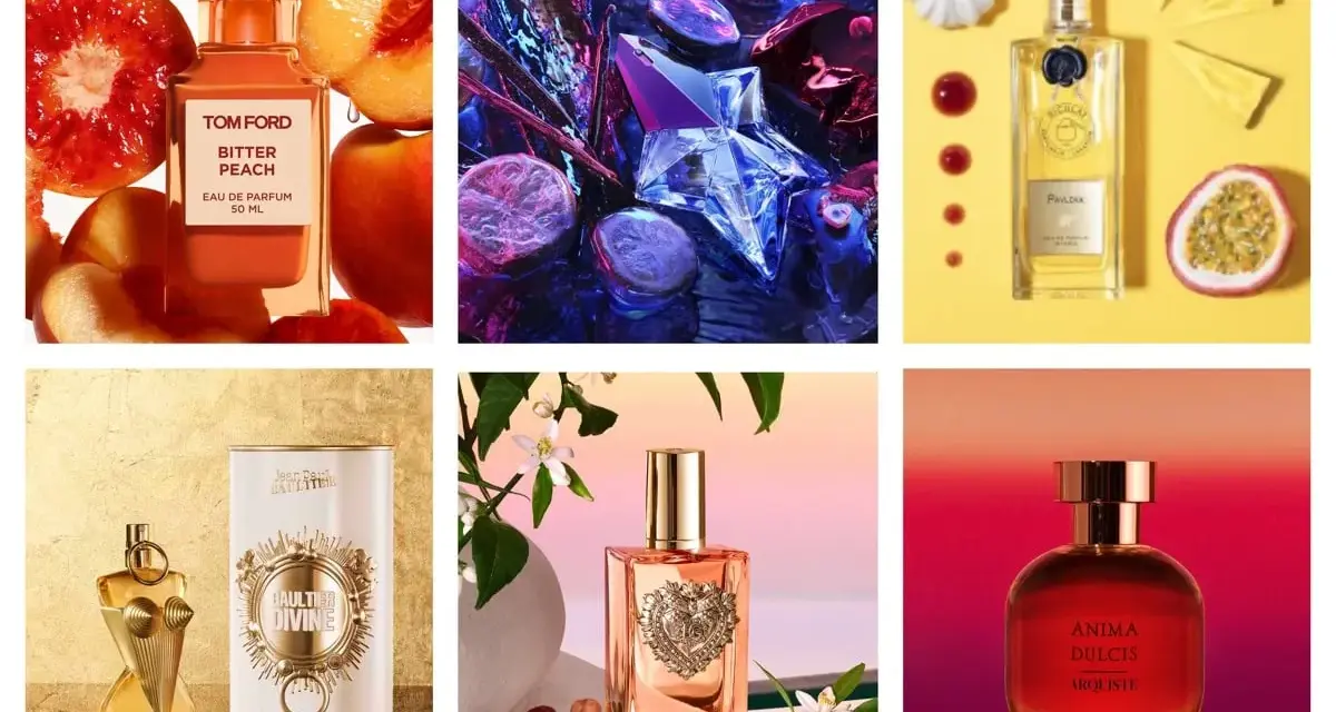 Profumo gourmand significato: fragranze che evocano sapori dolci e golosi, come pesche, vaniglia e frutta esotica, in un'esplosione sensoriale.