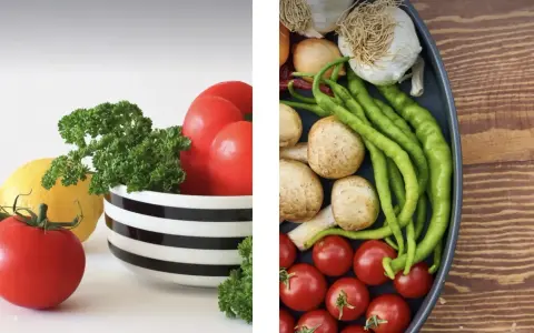 Pomodori, limone, prezzemolo e verdure miste. Alimenti ricchi di vitamina A in gravidanza per una dieta sana.