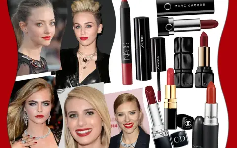 Rossetti per bionde occhi marroni: Amanda Seyfried, Miley Cyrus, Cara Delevingne, Emma Roberts e Scarlett Johansson sfoggiano labbra rosse.