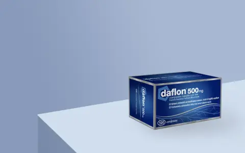 Scatola di Daflon 500 mg, farmaco utile per il trattamento dei sintomi delle emorroidi.