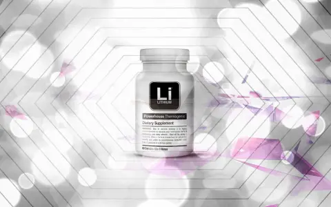 Flacone di integratore "Lithium Powerhouse Thermogenic". Un farmaco per il benessere.