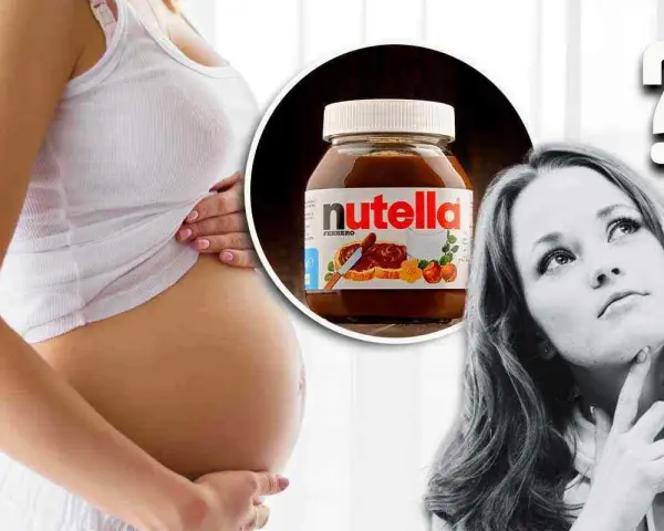 Pancia di donna incinta, barattolo di Nutella e punto interrogativo. La domanda è: si può mangiare la Nutella in gravidanza?