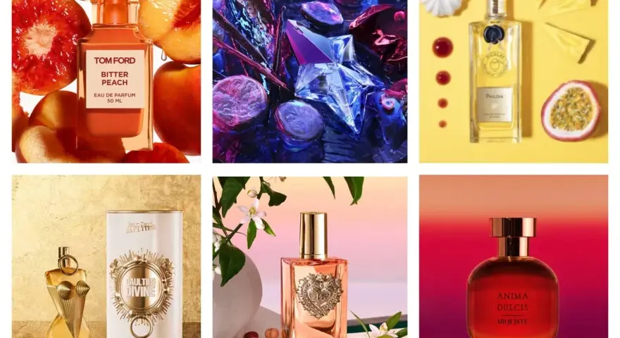 Profumo gourmand significato: fragranze che evocano sapori dolci e golosi, come pesche, vaniglia e frutta esotica, in un'esplosione sensoriale.