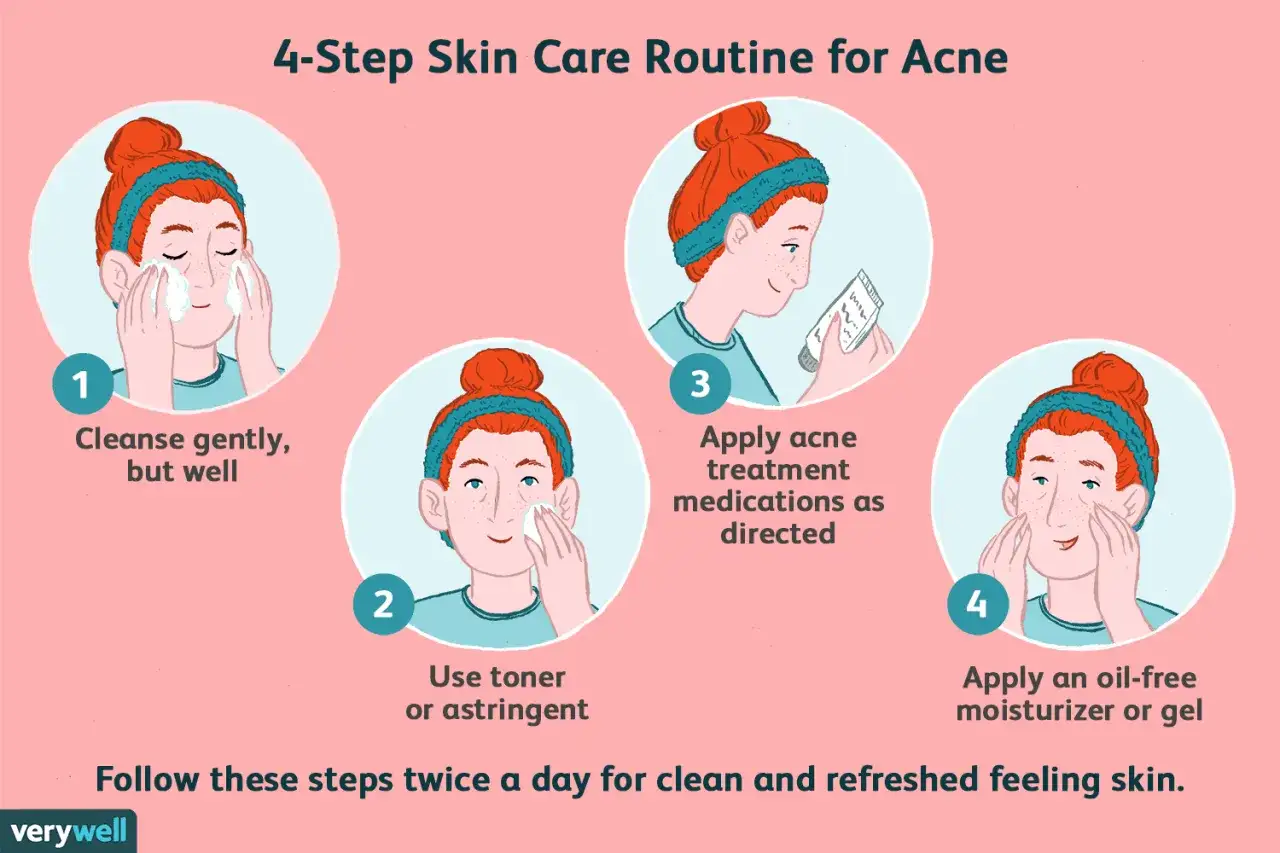 Routine in 4 passi per combattere brufoli e punti neri: pulizia, tonico, trattamenti mirati e idratazione. Pelle pulita e fresca.